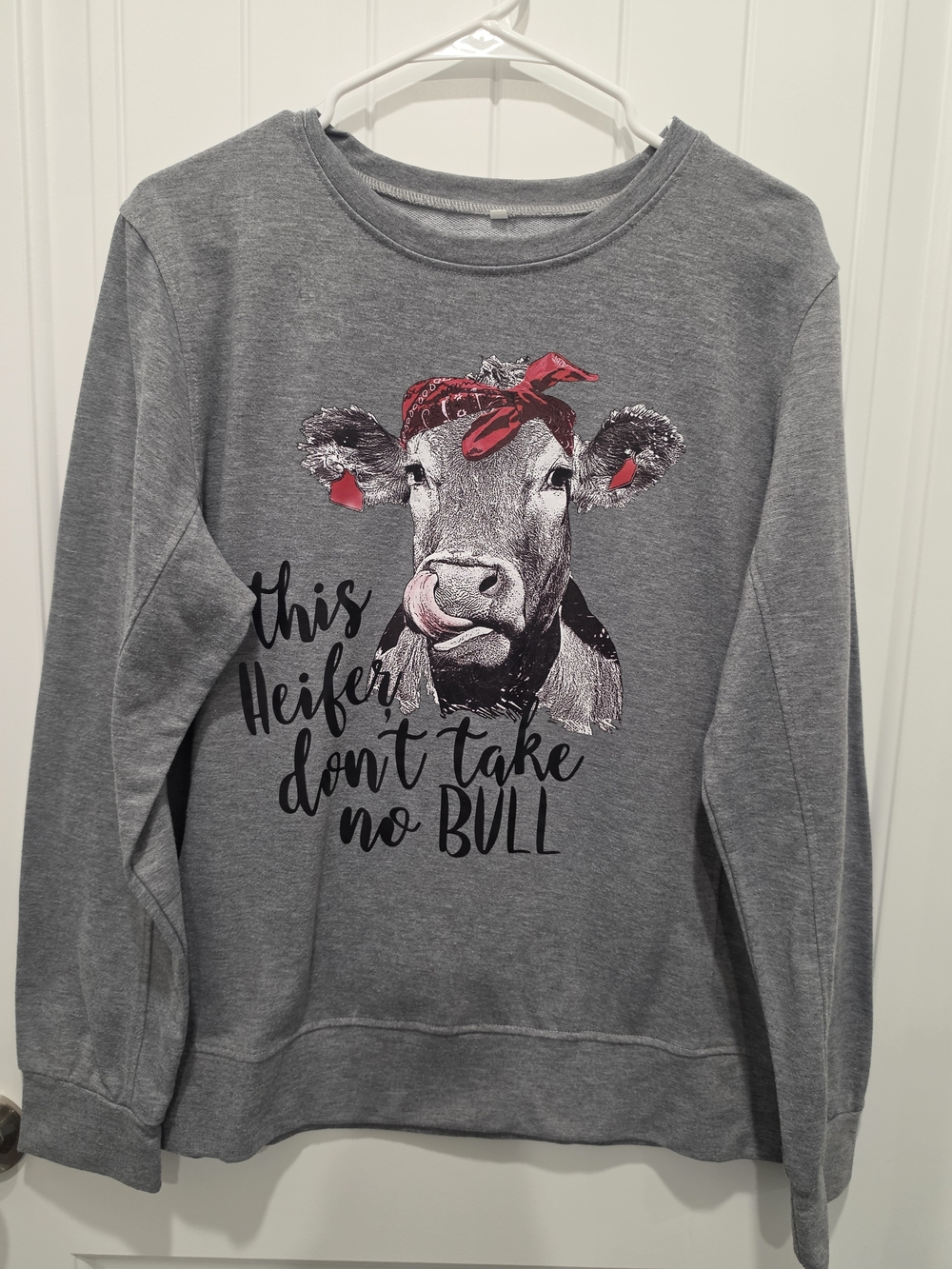 Gray Graphic Sweatshirt with Red Accent - This Heifer Don't Take No Bull
